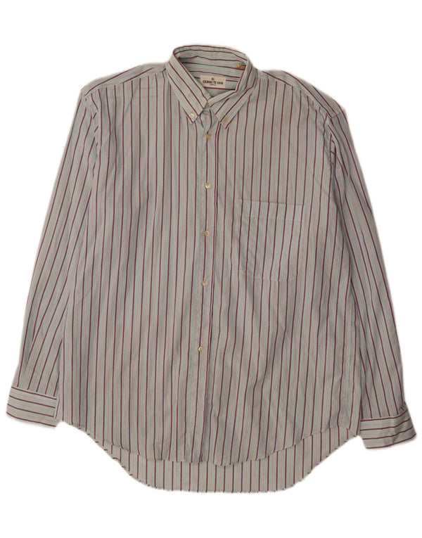 Camisa masculina Cerruti 1881 tamanho 40 15 3/4 médio azul listrado algodão clássico