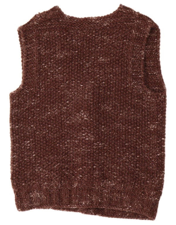 Suéter cardigã masculino vintage sem mangas marrom médio manchado