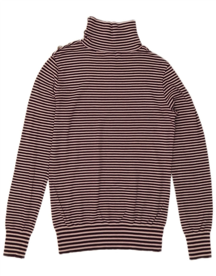 Suéter feminino Massimo Dutti com gola redonda e gola redonda, listrado roxo médio, Reino Unido 12
