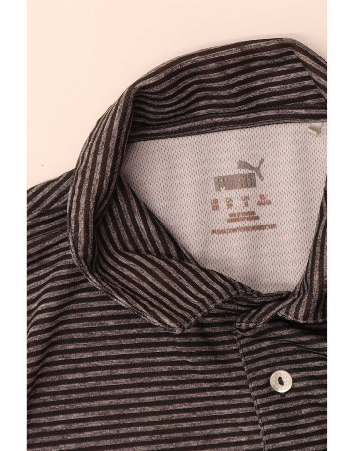 Camisa polo masculina Puma pequena listrada cinza poliéster
