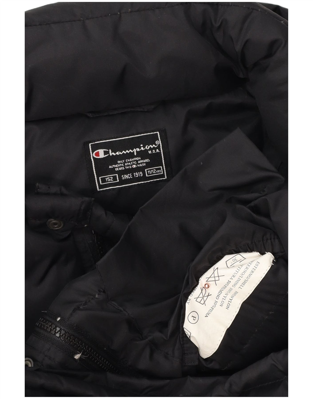 CHAMPION Jaqueta acolchoada com capuz para meninos 11-12 anos poliéster preto