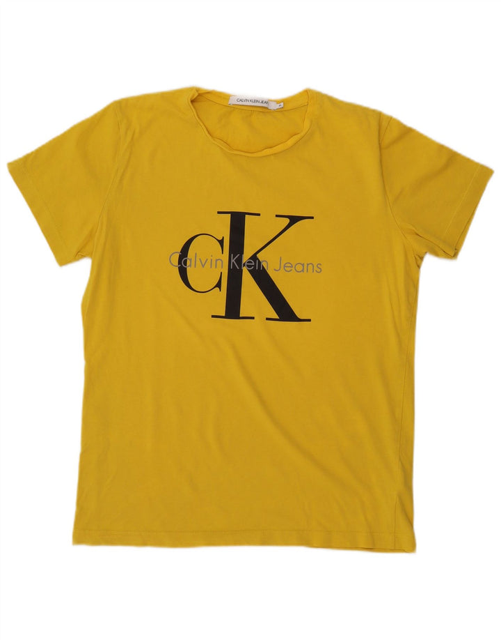 Camiseta feminina CALVIN KLEIN JEANS com estampa gráfica UK 18 XL algodão amarelo