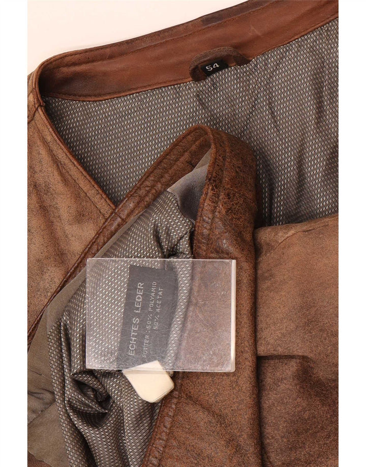 Colete utilitário de couro masculino vintage EU 54 2XL marrom
