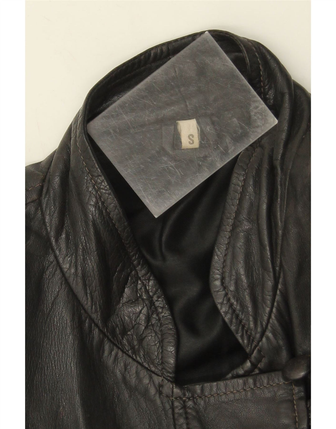 Jaqueta de couro superdimensionada feminina vintage Reino Unido 10 couro preto pequeno