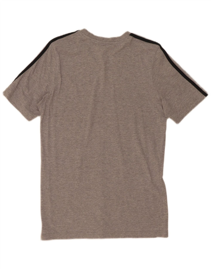 Camiseta masculina Adidas pequena listrada cinza
