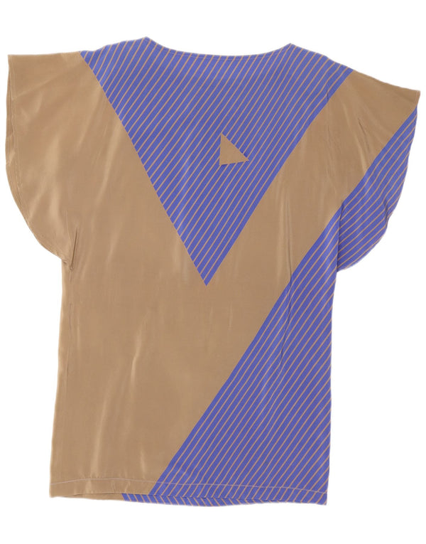 Vestido camisa feminino vintage IT 42 seda colorblock marrom médio