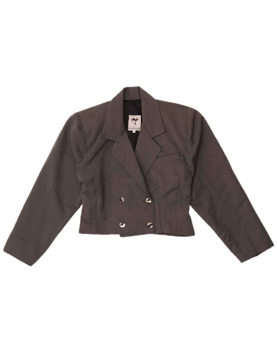 Jaqueta blazer feminina vintage com peito duplo IT 44 cinza médio