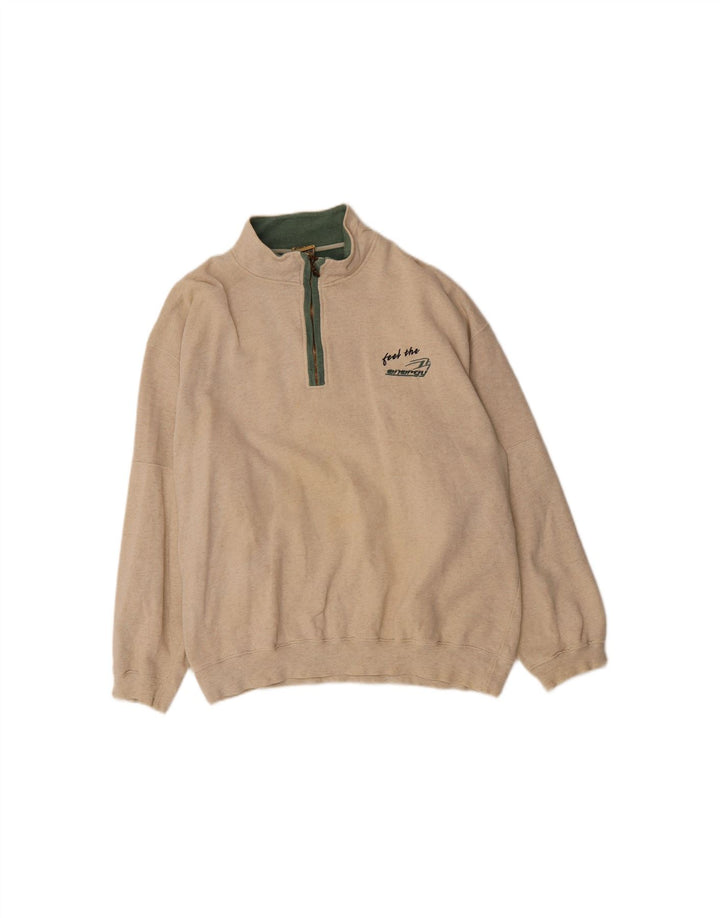 Moletom masculino VINTAGE com zíper e gola grande de algodão bege