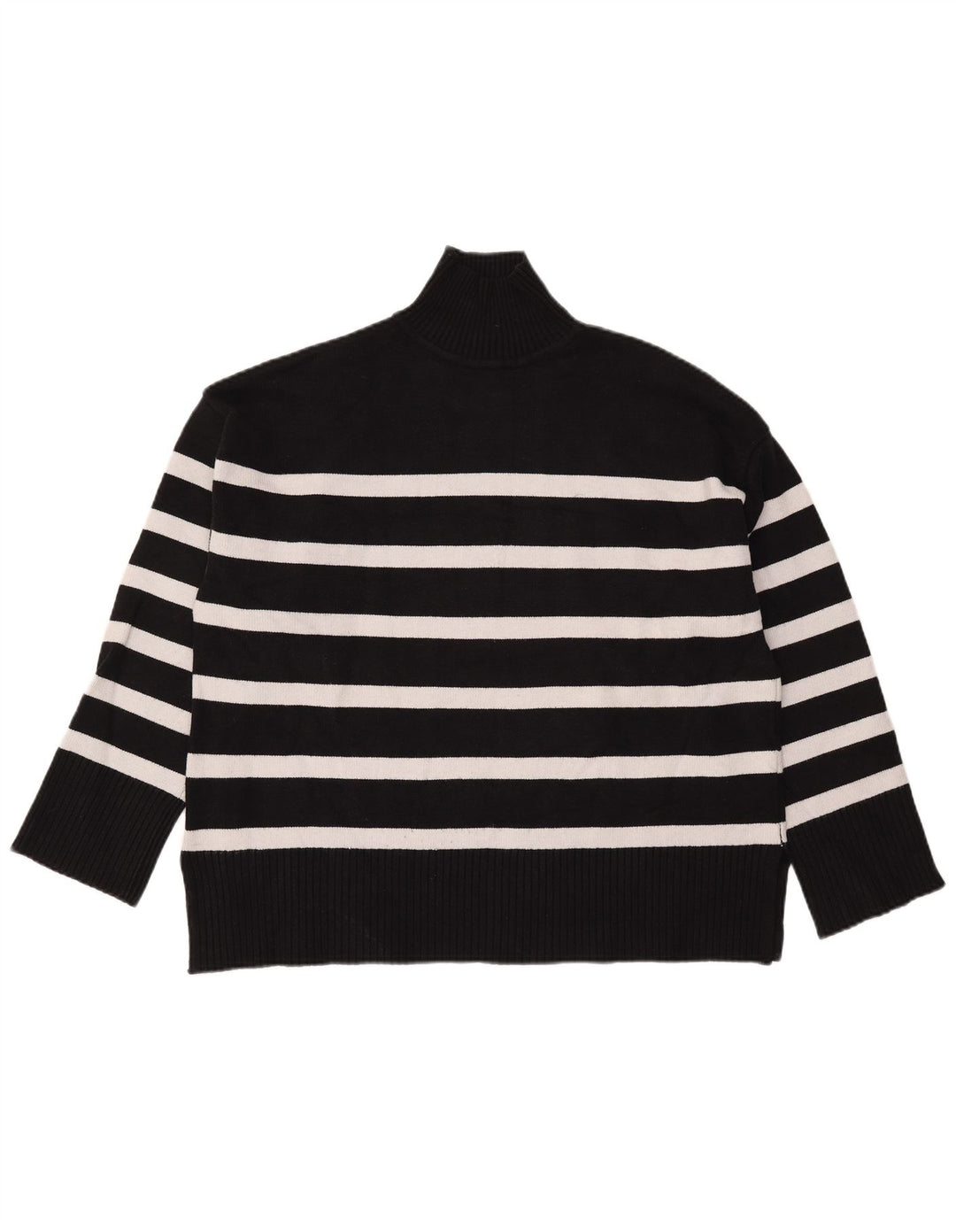 Suéter feminino Zara com gola tartaruga grande, Reino Unido 16, listrado preto grande