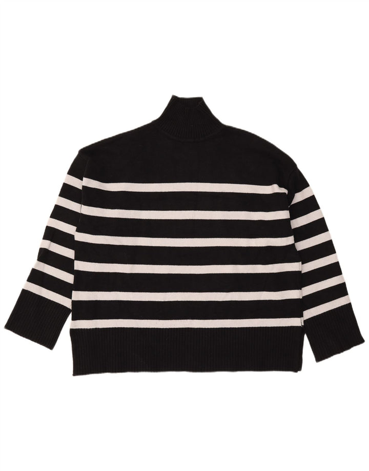 Suéter feminino Zara com gola tartaruga grande, Reino Unido 16, listrado preto grande