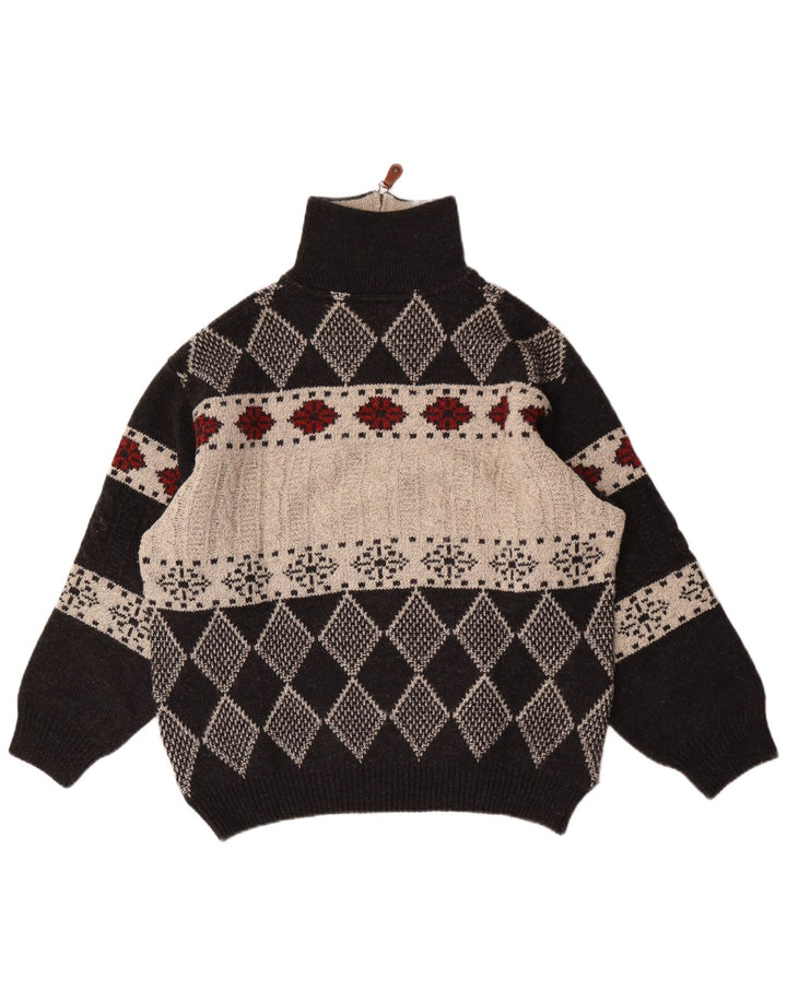 Suéter masculino vintage com zíper e gola IT 48 Médio Preto Argyle/Diamante