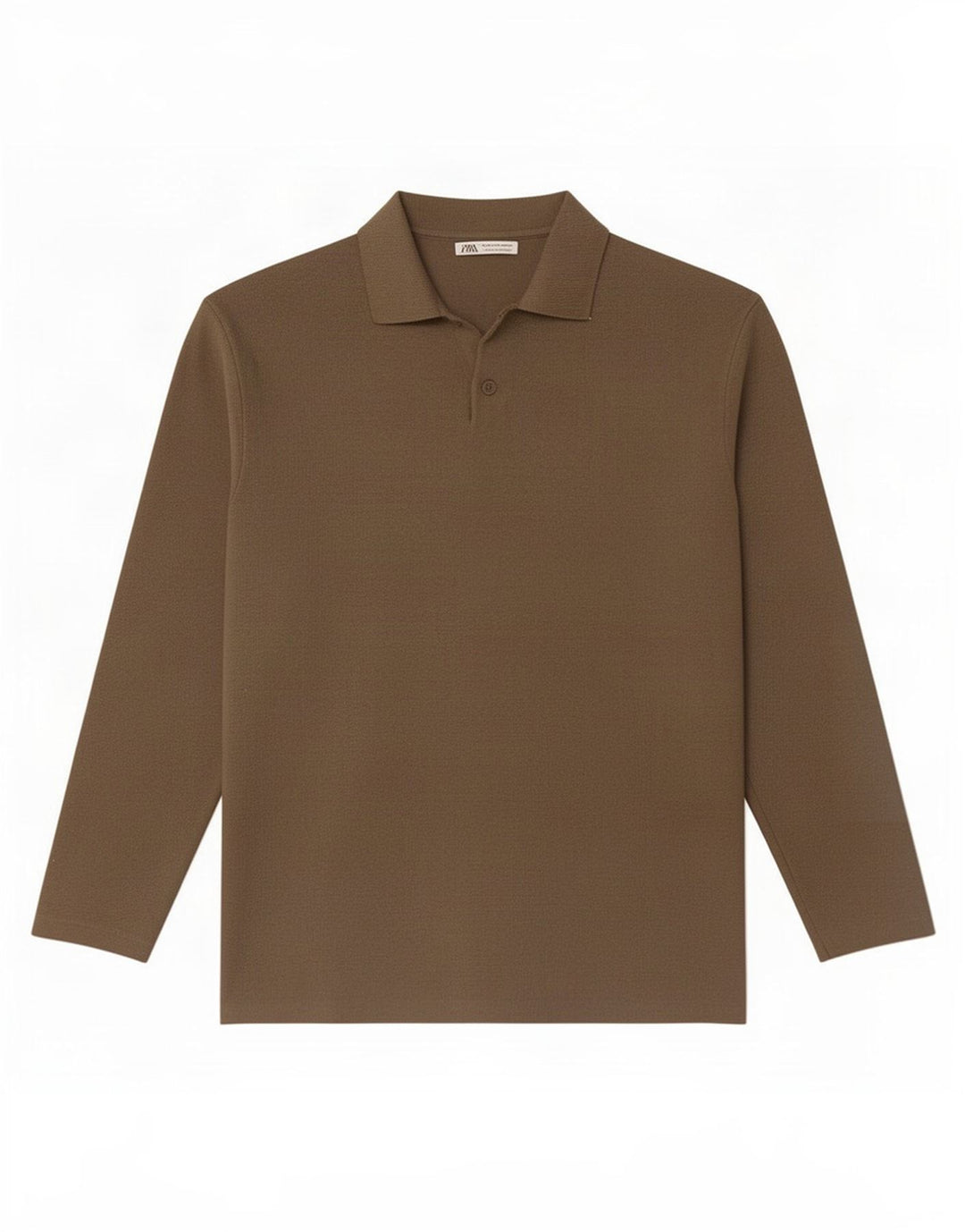 Zara Camisa polo masculina de manga comprida média marrom viscose