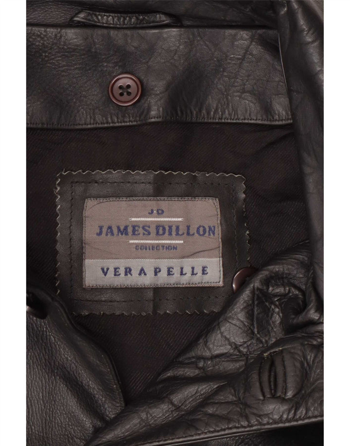 Jaqueta de couro masculina James Dillon Reino Unido 42 XL preta