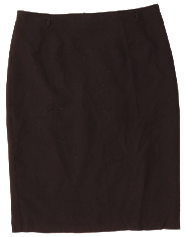 Saia lápis feminina Marks & Spencer UK 16 grande W34 poliéster preto