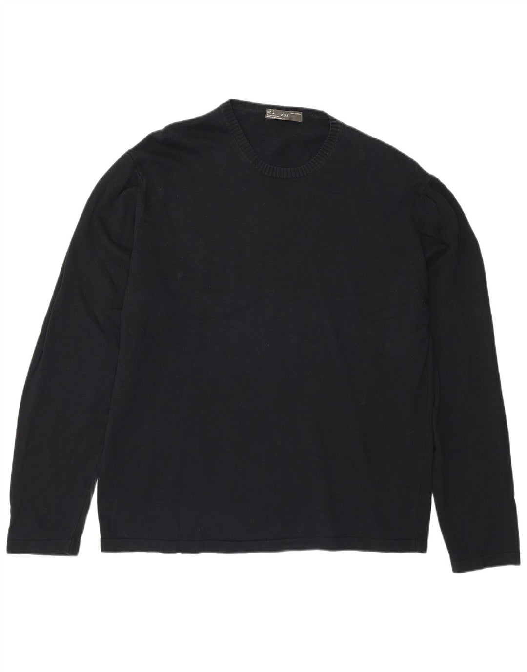 Zara Suéter masculino com gola redonda grande algodão azul marinho