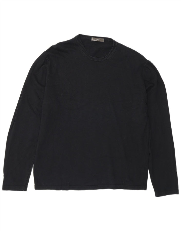 Zara Suéter masculino com gola redonda grande algodão azul marinho
