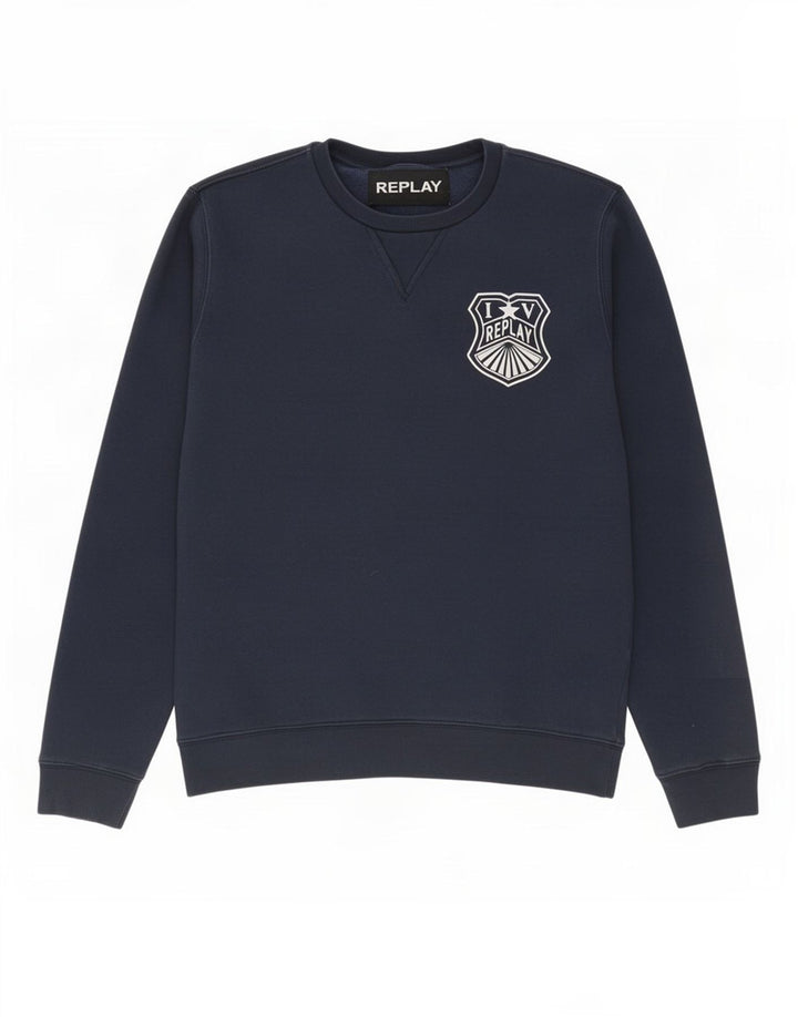 Replay moletom masculino jumper médio azul marinho algodão