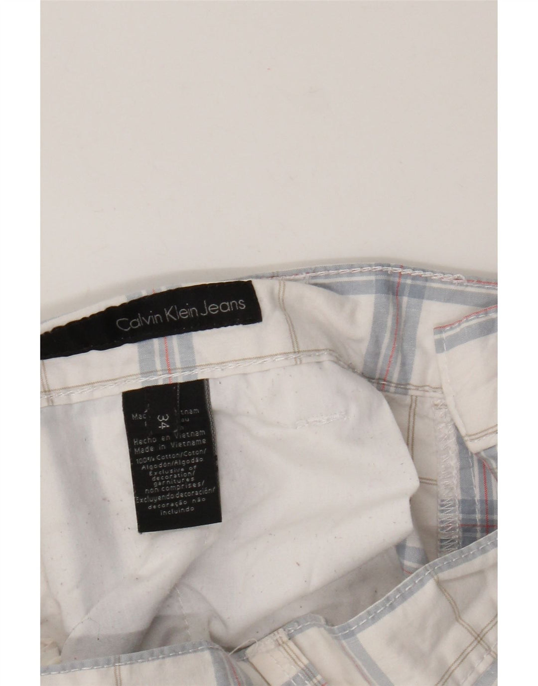 Shorts cargo masculino Calvin Klein W34 grande algodão xadrez branco