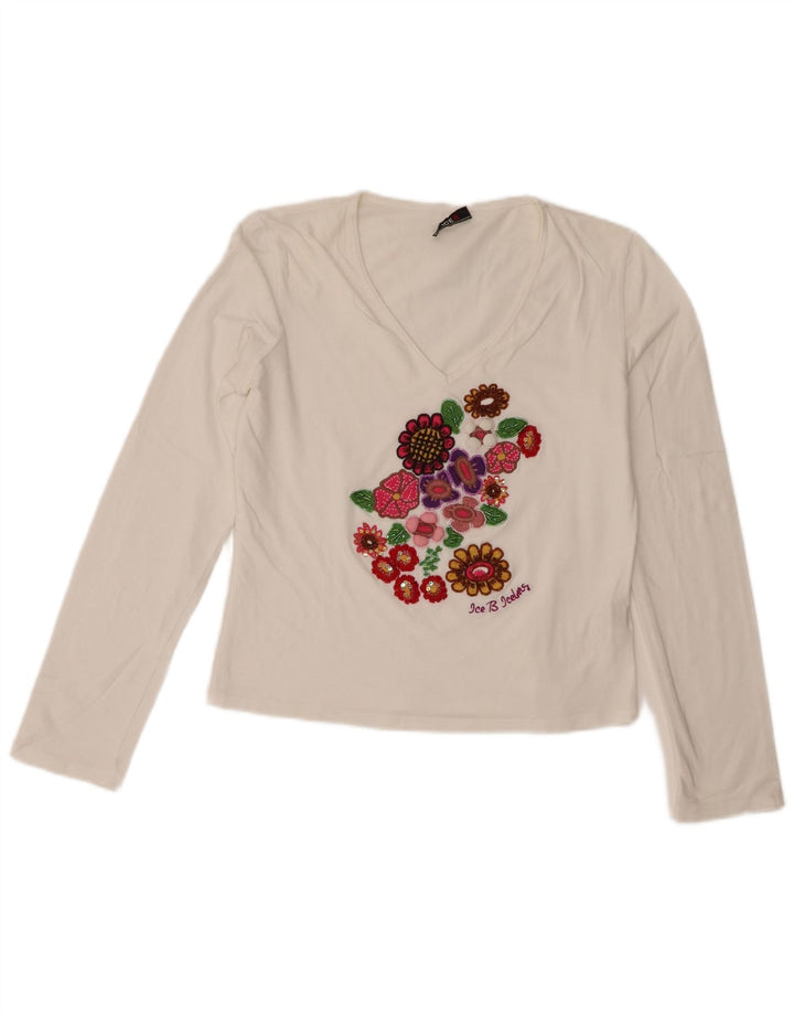 Top gráfico feminino Iceberg manga comprida IT 42 algodão floral branco médio