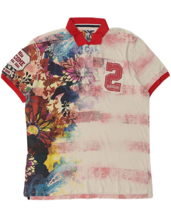 Desigual Camisa polo masculina gráfica 2XL algodão floral multicolorido