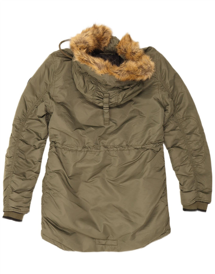 Jaqueta Parka Feminina Superdry com Capuz UK 12 Nylon Cáqui Médio