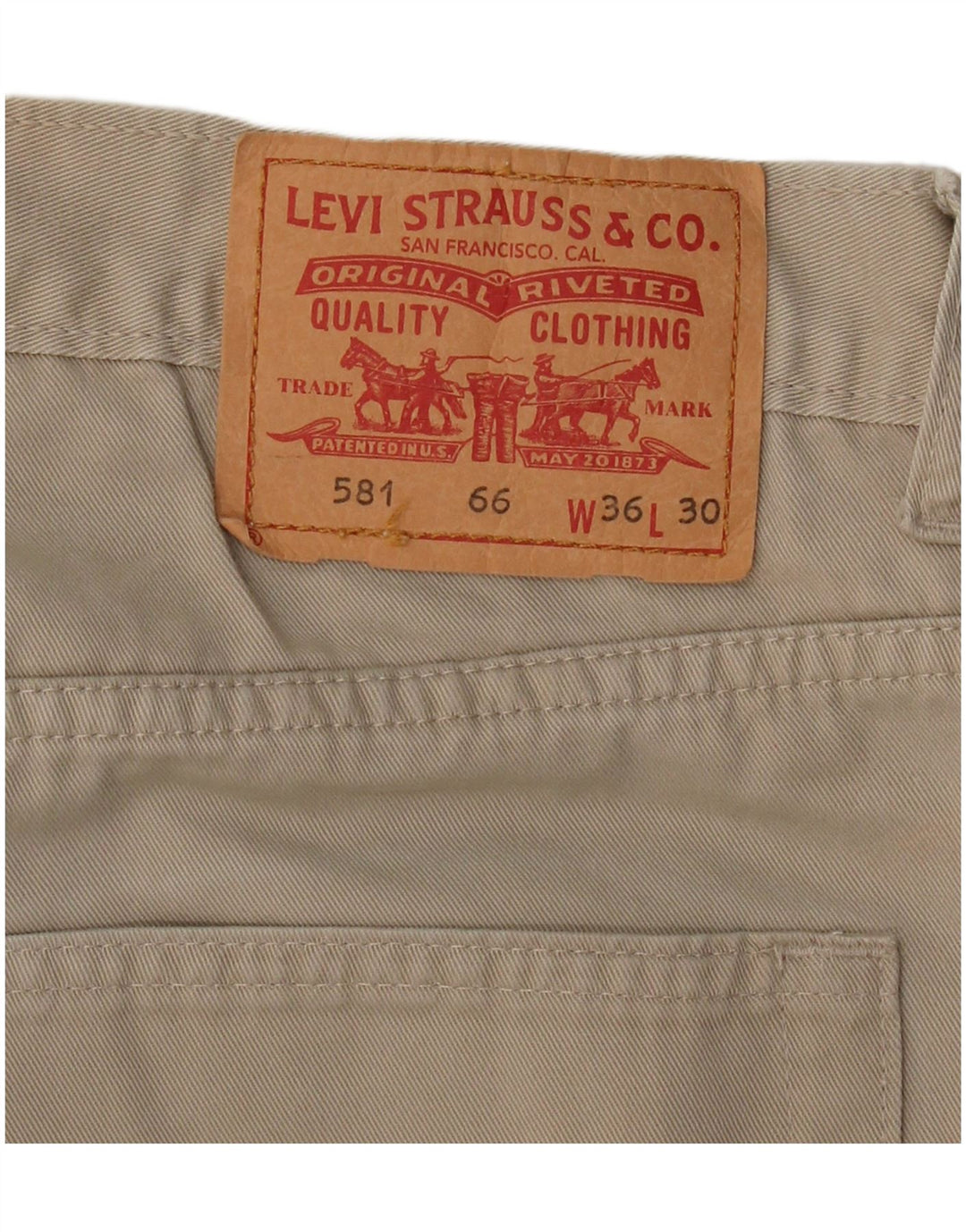 LEVI'S Calça masculina 581 reta casual W36 L30 algodão bege