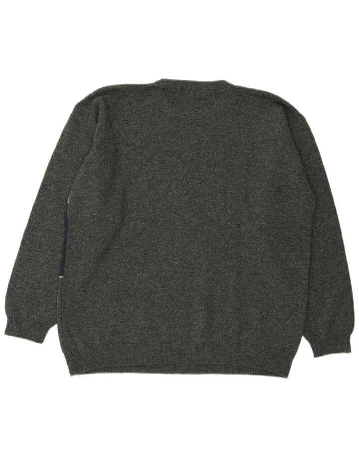 Suéter masculino Marks & Spencer com gola redonda, grande bloco colorido verde