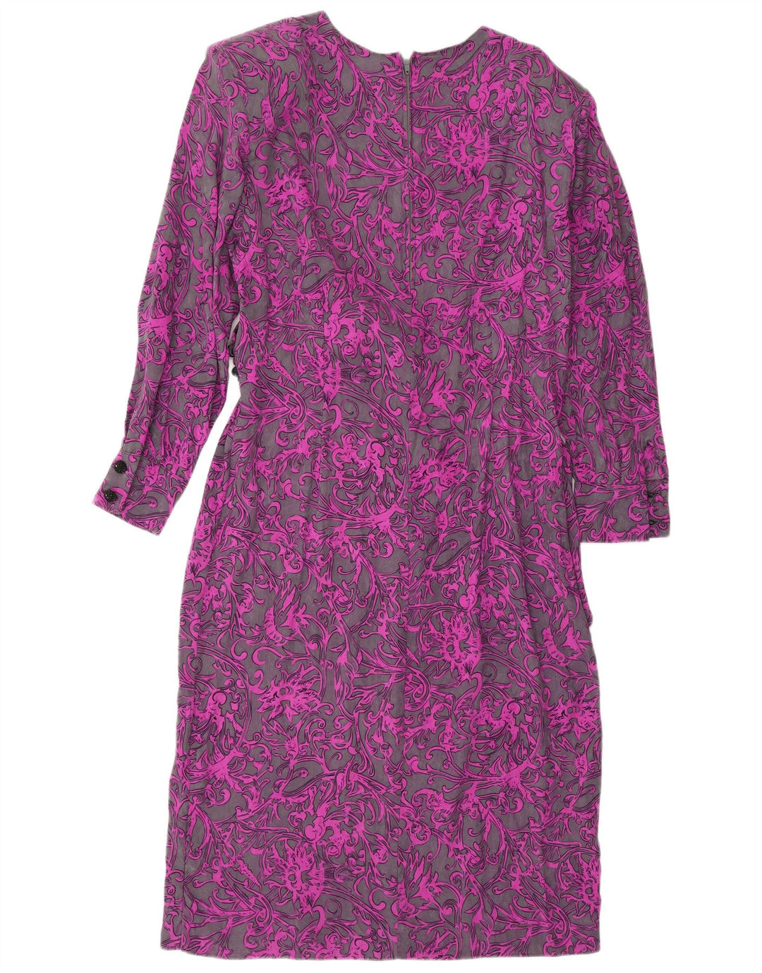 Vestido feminino DONNA ENRICA manga comprida, tamanho UK 16, grande, roxo, paisley