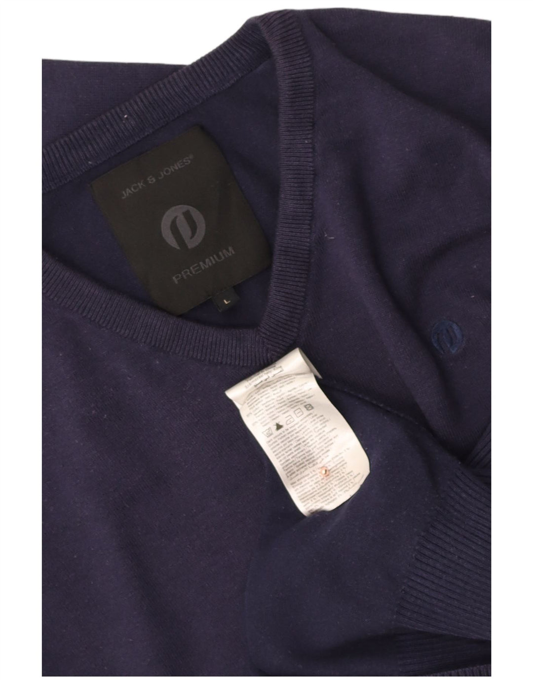 Suéter masculino JACK & JONES com decote em V grande acrílico azul marinho