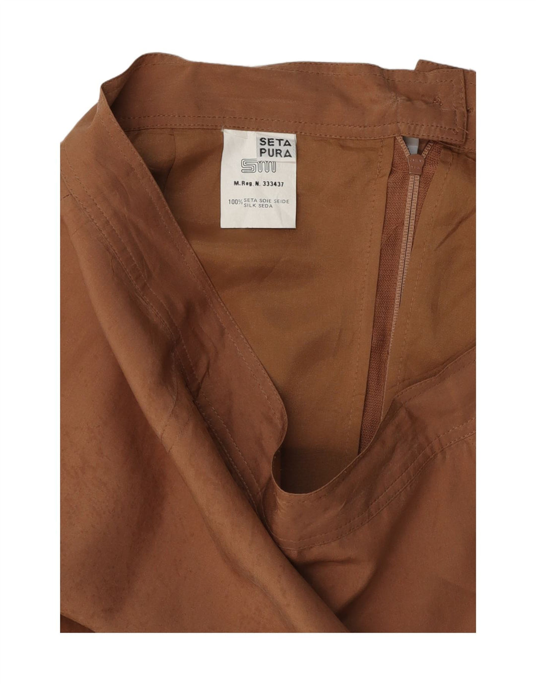 Saia lápis feminina VINTAGE W30 seda marrom médio