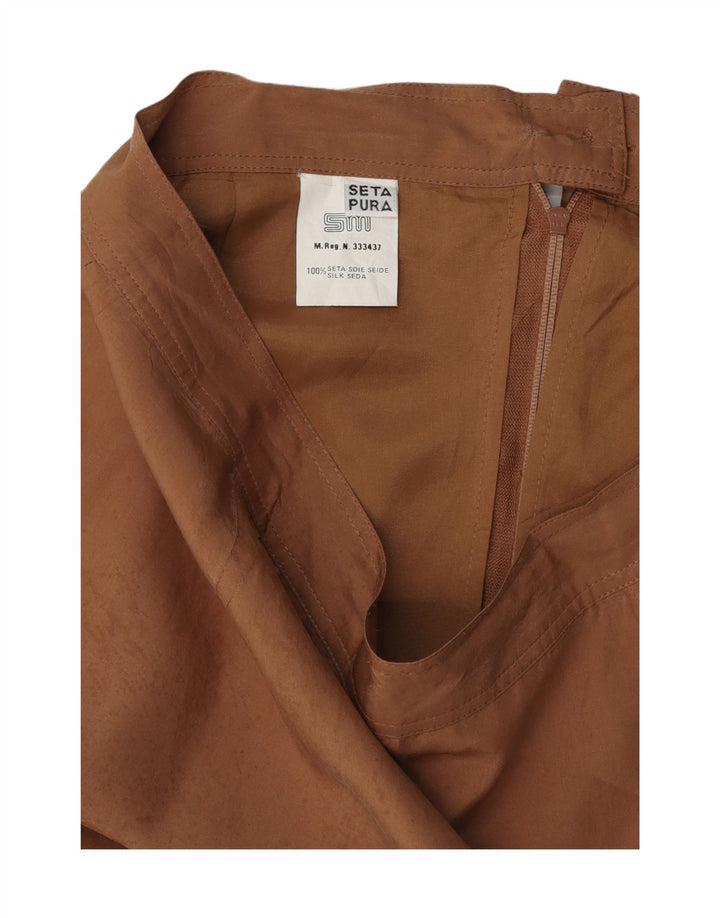 Saia lápis feminina VINTAGE W30 seda marrom médio