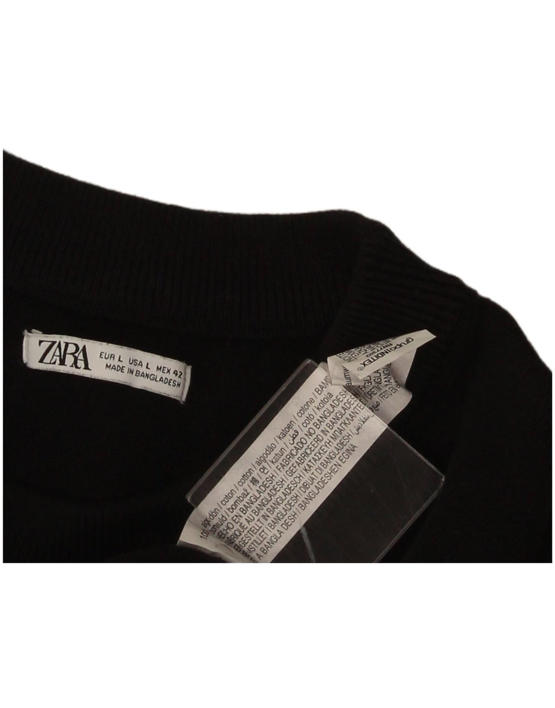 Suéter masculino Zara com gola redonda, grande algodão preto