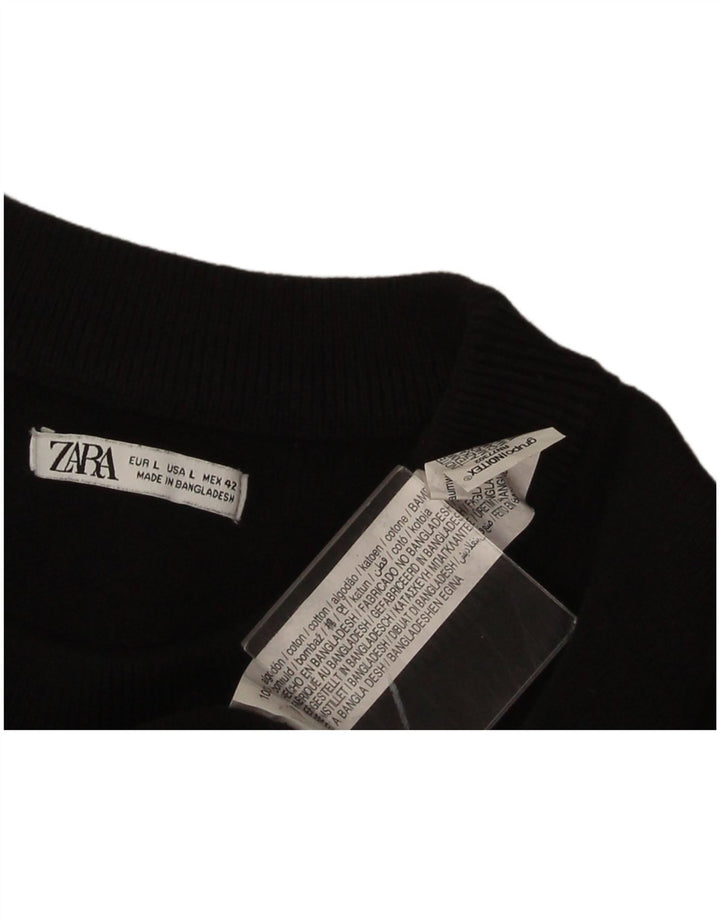 Suéter masculino Zara com gola redonda, grande algodão preto