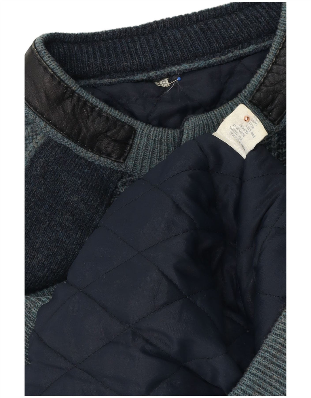 Jaqueta bomber vintage masculina de malha IT 48 acrílico listrado azul marinho médio