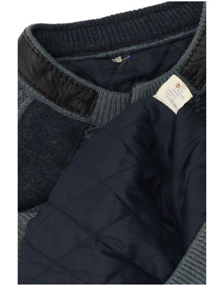 Jaqueta bomber vintage masculina de malha IT 48 acrílico listrado azul marinho médio