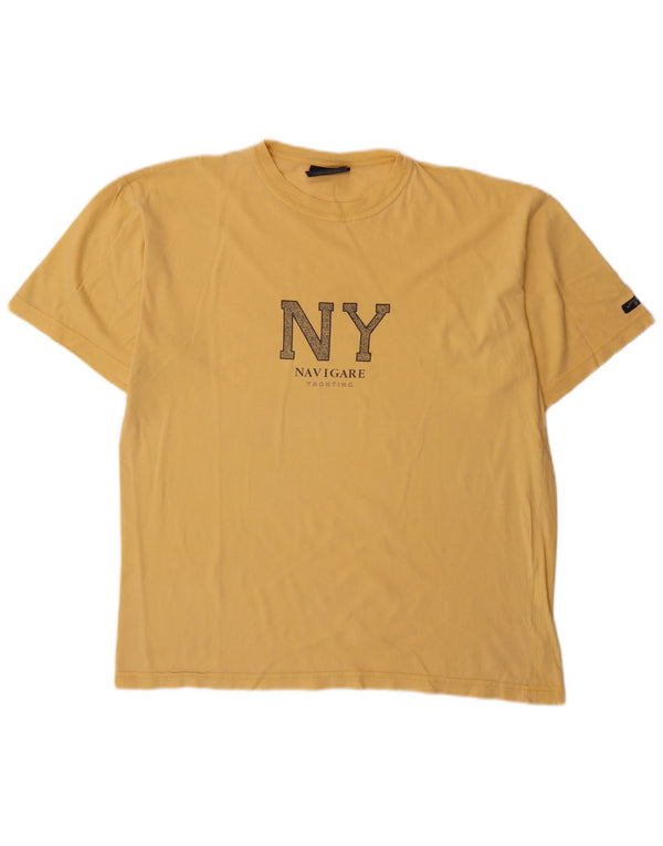 Camiseta gráfica masculina Navigare Top médio algodão amarelo