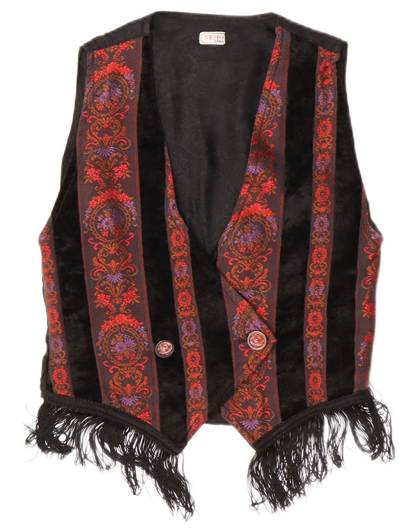 Colete feminino vintage UK 10 pequeno floral preto