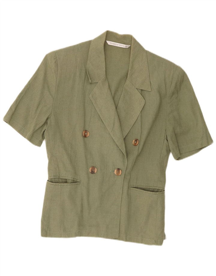 Jaqueta blazer feminina de manga curta Marks & Spencer Reino Unido 10 pequena cáqui