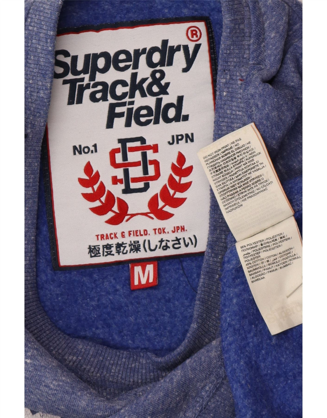 SUPERDRY moletom feminino de atletismo jumper UK 14 médio azul manchado