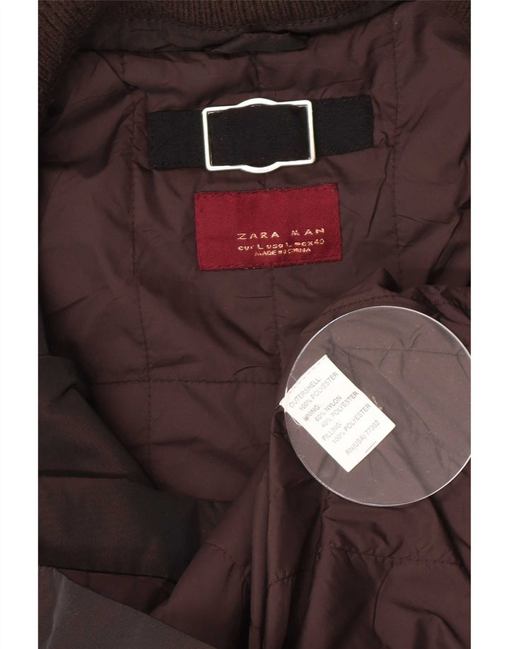 Jaqueta utilitária masculina Zara com capuz UK 40 grande poliéster marrom
