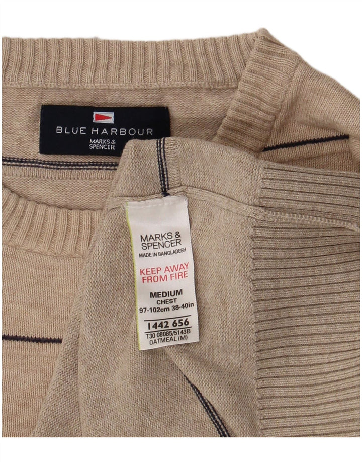 Suéter masculino Marks & Spencer Blue Harbor com gola redonda, médio bege