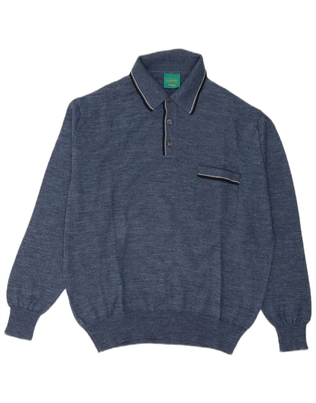 Suéter masculino Canda com gola polo IT 48/50 lã virgem azul médio