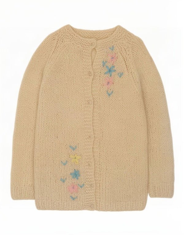 Suéter cardigã feminino vintage Reino Unido 10 pequeno floral branco