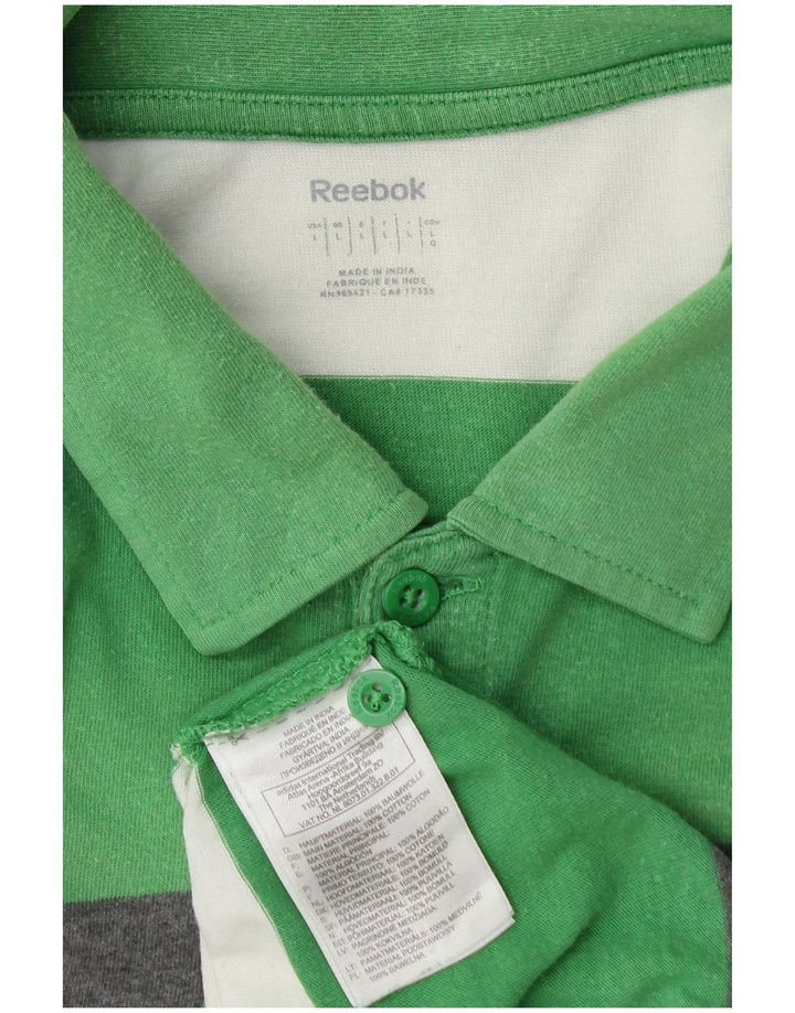 Camisa polo masculina Reebok Rugby grande algodão listrado verde