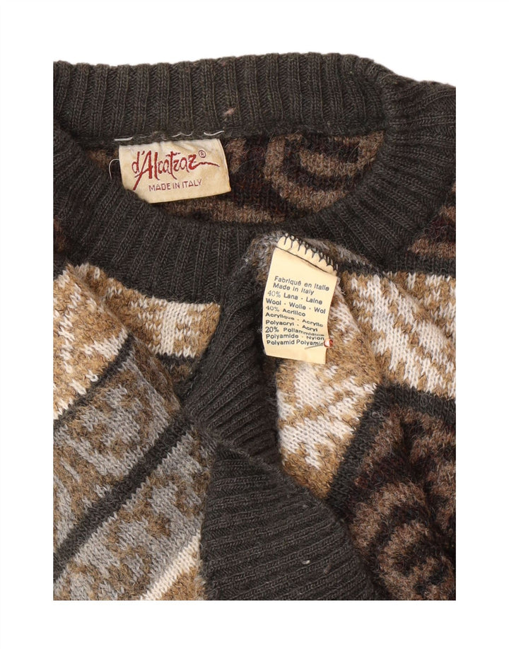 Suéter masculino VINTAGE com gola redonda, médio multicolorido de lã Fair Isle