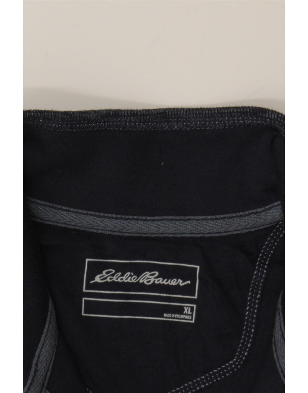 EDDIE BAUER Mens Zip Neck Sweatshirt Jumper XL Navy Blue Flecked Cotton Vintage Eddie Bauer and Second-Hand Eddie Bauer from Messina Hembry 