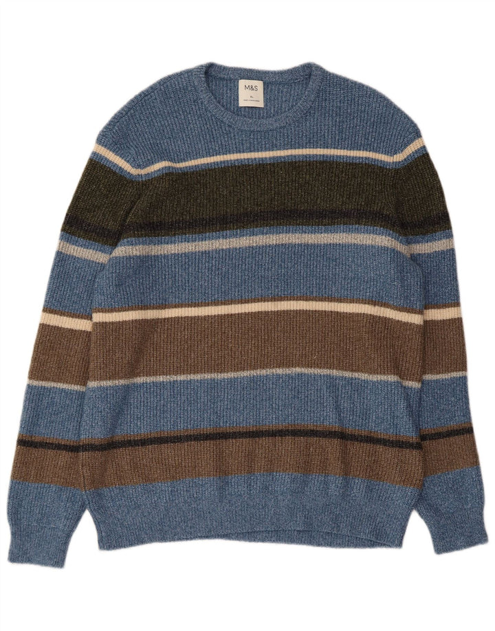Suéter masculino Marks & Spencer com gola redonda XL poliamida listrada azul
