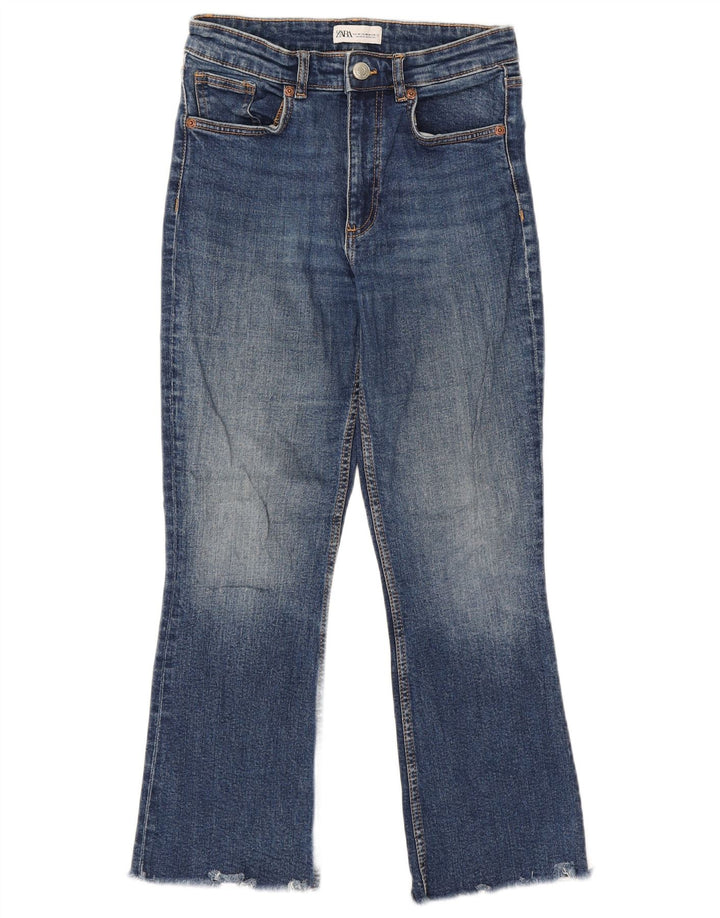 Zara Calça Jeans Feminina Crop Bootcut EU 38 Pequeno W28 L25 Azul