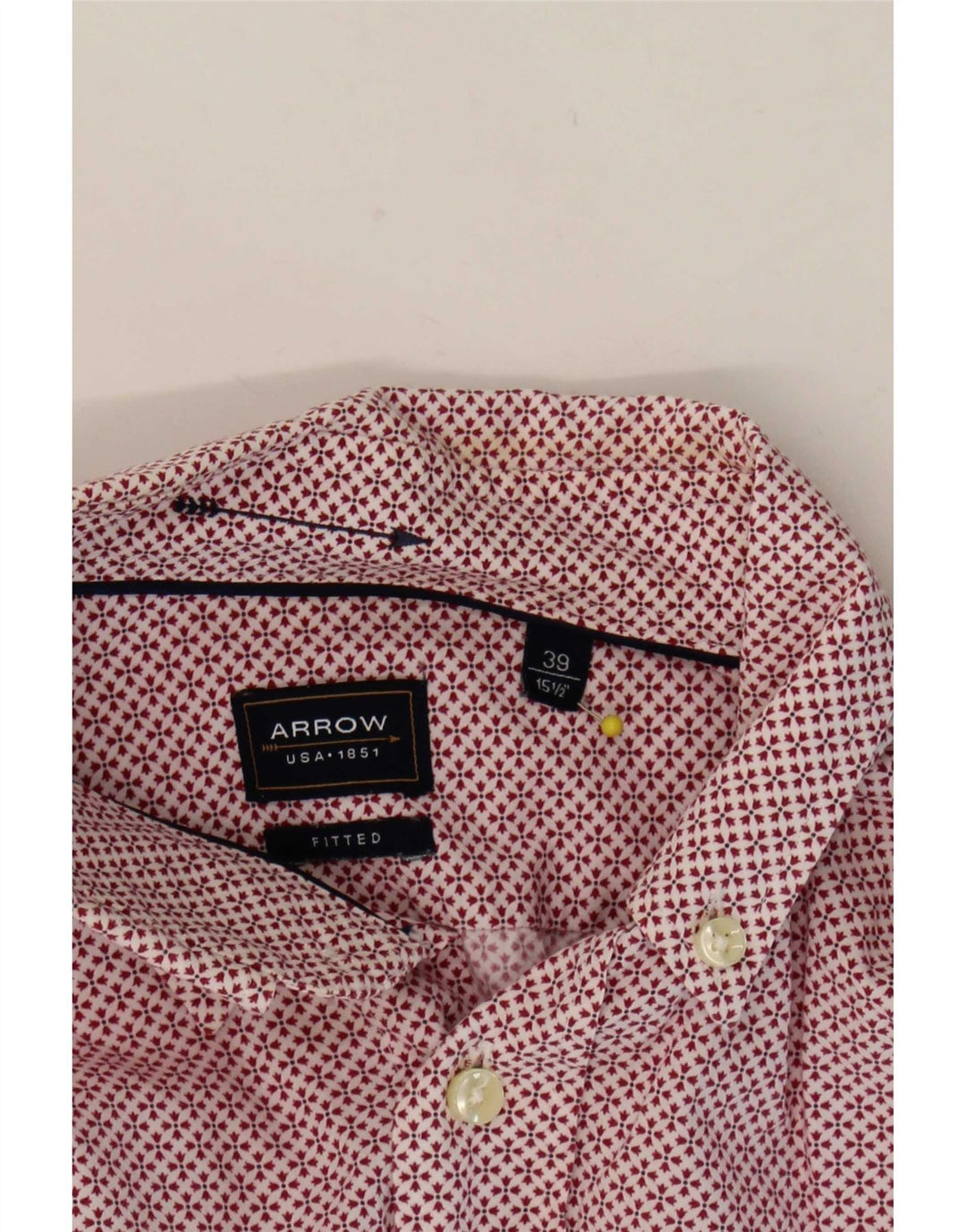 Camisa masculina Arrow tamanho 39 15 1/2 médio vermelho geométrico