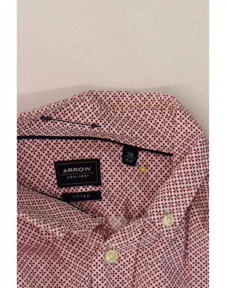 Camisa masculina Arrow tamanho 39 15 1/2 médio vermelho geométrico